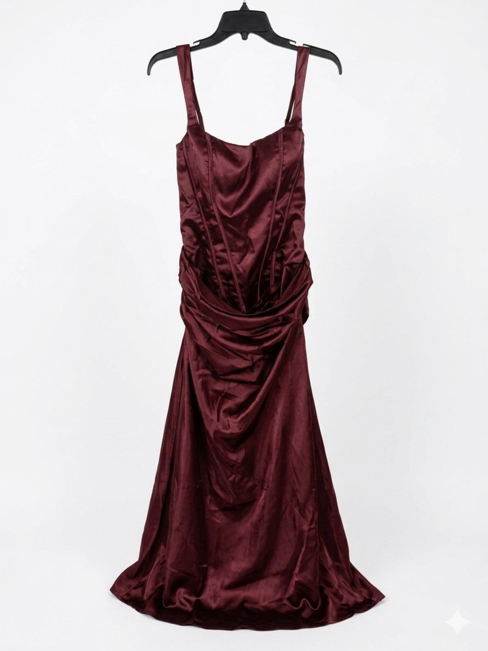 Source Unknown Satin Burgundy Maxi Dress with Draped Skirt